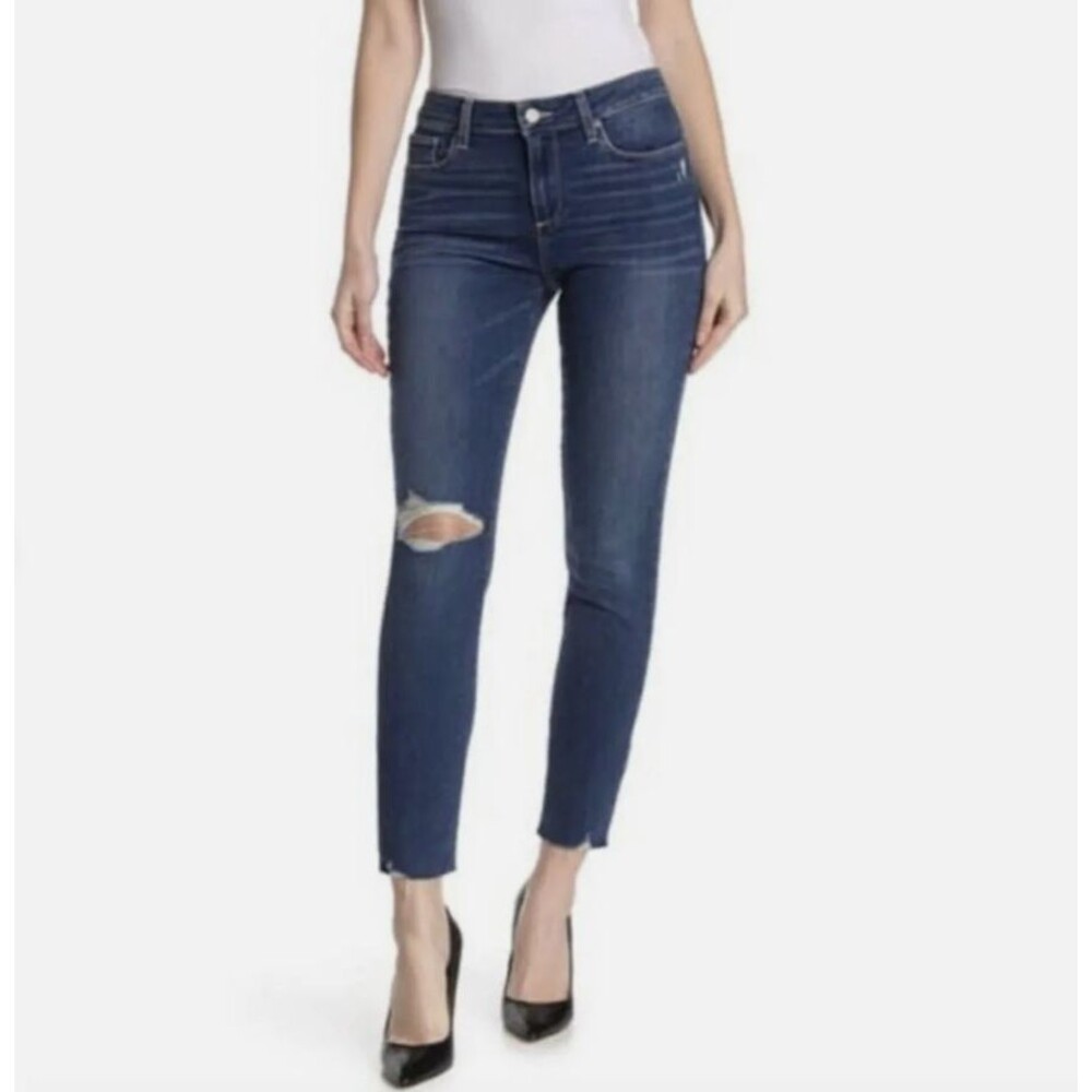 Paige Verdugo Ultra Skinny Jeans Women’s 30 Dark Wash Distressed Knee Raw Hem
